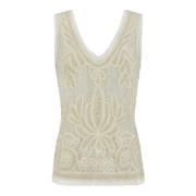 Hvid Blonde Tank Top V-Hals Ærmeløs