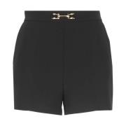 Sort Crêpe Shorts med Logo Knapper