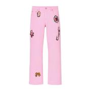 Rosa Grafisk Print Straight Leg Jeans