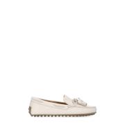 Ivory Læder Loafers med Bue Detalje