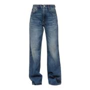 Blå Stone Wash Straight Leg Jeans