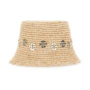 Beige Metallic Embellished Raphia Hat