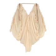 Draped Beige Blouse med V-hals