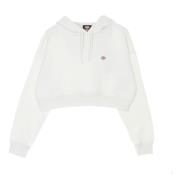 Ecru Cropped Hoodie med Snøring