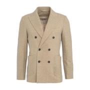 Beige Dobbeltbrystet Herringbone Blazer