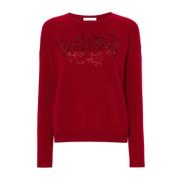 Rød Sweater med Stud Broderi