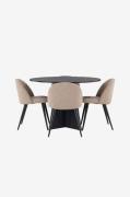 Venture Home - Spisegruppe Bootcut med 4 spisebordsstole Velvet - Sort...