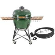 Kamado Sumo Maxi kulgrill, grøn + grillmesterens rotisserie og pizzaov...