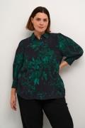 Kaffe Curve Kcmina Blouse Kvinde Black/green Painted Flower Langærmede...