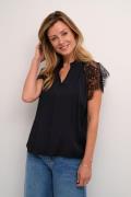 Cream Crnola Lace Blouse Kvinde Pitch Black Kortærmede Bluser Str 44 -...