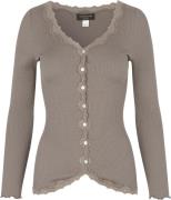 Rosemunde Silk Cardigan w/ Lace Kvinde Dark Sand Cardigans Str L - hos...