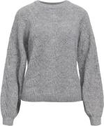 Object Objflora RE L/S Knit Pullover Noos Kvinde Medium Grey Melange T...