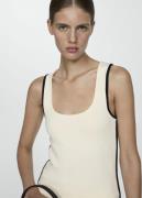 MANGO Knitted top With Contrast Details Kvinde Light Beige Tanktoppe S...