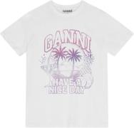 Ganni Basic Jersey Coctail Relaxed Tshir Kvinde Bright White Kortærmed...