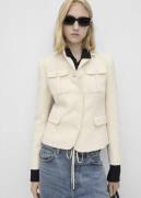 MANGO Blazer Tweed Pockets Kvinde Light Beige Blazere Str L - hos Maga...