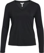 Object Objannie RE L/S Vneck TOP Noos Kvinde Black Langærmede T-shirts...