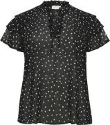 Kaffe Curve Kcsallie Blouse Kvinde Black/white Dot Kortærmede Bluser S...