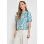 Minus Msalika Round Neck Blouse Kvinde Lake Blue Kortærmede Bluser Str...