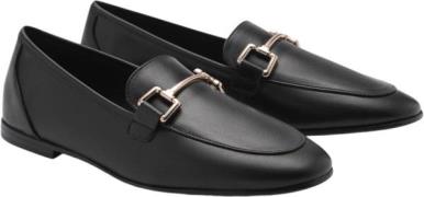 MANGO Leather Moccasins With Metallic det Kvinde Black Loafers Str 40 ...