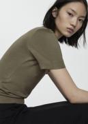 MANGO Short Sleeve Sweater Kvinde Beige - Khaki Kortærmet Strik Str L ...