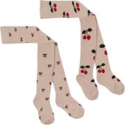 Konges Sløjd 2 Pack Jacquard Tights Str 92/98 - Big Cherry/cherry Strø...