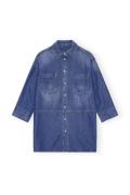 Ganni Light Denim Oversized Shirt Kvinde Mid Blue Vintage Denimskjorte...