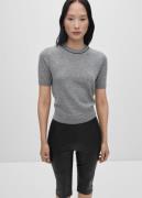 MANGO 100% Wool Jumper Short Sleeve Kvinde Medium Grey Kortærmet Strik...