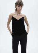 MANGO Velvet top With Rhinestone Straps Kvinde Black Langærmede Bluser...