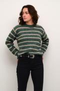 Kaffe Katrina Striped Pullover Kvinde Green Mel. / Feather Gray Mel. L...