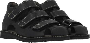 ANGULUS Lædersandal med Dekorative Kontrast Sort Sandaler Str 29 - hos...