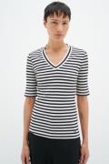 InWear Dagnaiw Striped V Tshirt Kvinde Whisper White/ Midnight Magic T...