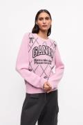 Ganni Graphic Wool Mix Bow Crewneck Kvinde Mauve Chalk Sweaters Str S ...