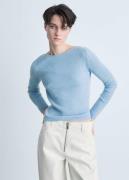 MANGO Boat Neck Ribbed Sweater Kvinde Lt-pastel Blue Sweaters Str L - ...