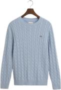 Gant Cotton Cable Cneck Mand Fresh Blue Sweaters Str L - hos Magasin