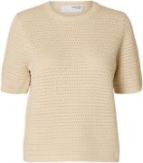 Selected Femme Slfvinna SS Structure Knit Oneck N Kvinde Birch Kortærm...