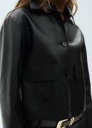 MANGO Leathereffect Jacket With Pockets Kvinde Black Læderjakker Str L...