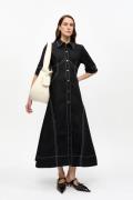 Ganni Cotton Poplin Long Shirt Dress Kvinde Black Maxi Kjoler Str 40 -...