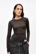 Ganni Sheer Mesh Jersey Long Sleeve Top Kvinde Phantom Langærmede Blus...