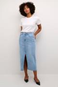 Kaffe Kasinem HW Denim Skirt Kvinde Light Blue Washed Denim Midi Neder...